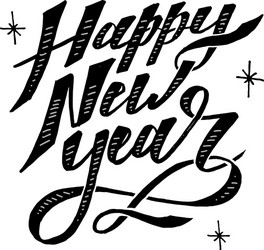 Happy new year phrase lettering calligraphy brush vector