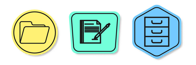 set line document folder blank notebook and pen vector image