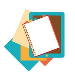 flat design of notepad paper sheets and tablet vector