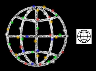 net web mesh globe icon with colorful glare spots vector image