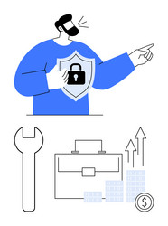 man holding shield with lock pointing toolbox vector image