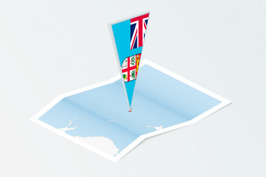 isometric paper map of fiji with triangular flag vector image