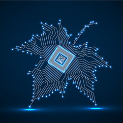 abstract neon maple leaf with microprocessor vector image