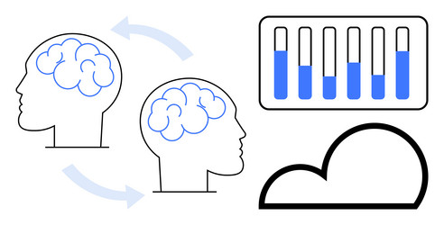 brain-to-brain communication and cloud data vector image