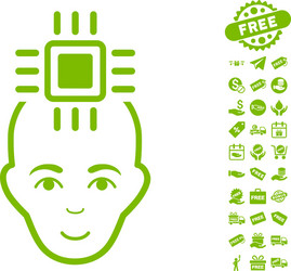 Neural computer interface icon with free bonus vector