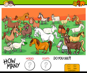 counting horses and goats educational game vector