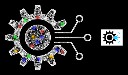 Net mesh gear interface icon with colorful flash vector