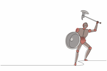 single continuous line drawing robot with axe vector image