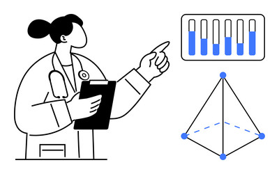 doctor analyzing bar chart and data visualization vector image