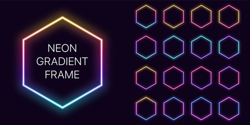 neon gradient hexagon frame with copy space vector image