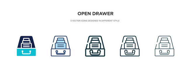 Open drawer icon in different style two colored vector