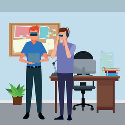 People playing with virtual reality glasses vector