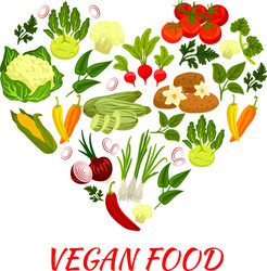 heart shape icon with vegan vegetables elements vector image
