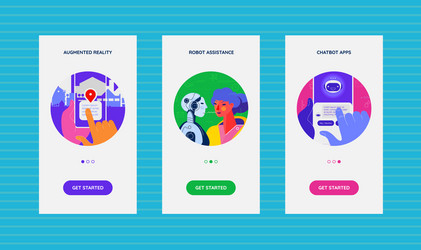 onboarding app screens with artificial vector image