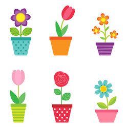 set of flowers in pots vector