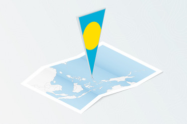 isometric paper map of palau with triangular flag vector image