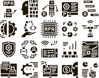 rpa robotic process automation icons set vector