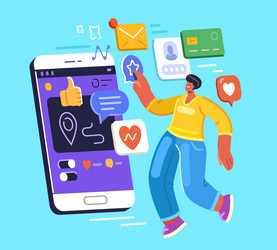 user interacts with applications on mobile device vector image