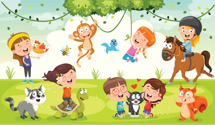 Children playing with animals Royalty Free Vector Image