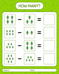 how many counting game with pine tree worksheet vector image
