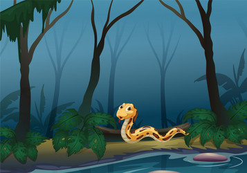 a scary snake in the forest near pond vector