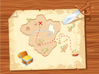 Old pirate treasure map worn parchment Royalty Free Vector