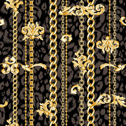 Seamless damask pattern gold on black and animal Vector Image