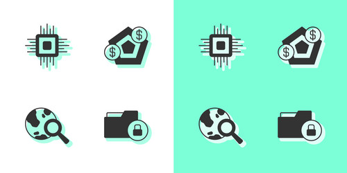 set folder and lock processor cpu search globe vector image
