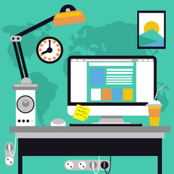 Modern Workspace with Computer and Map vector image