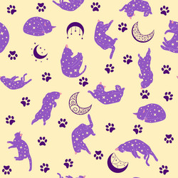 mystical seamless pattern of cats in boho style vector image