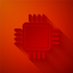 paper cut computer processor with microcircuits vector image