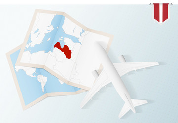 Travel to latvia top view airplane with map vector