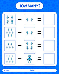how many counting game with robot toy worksheet vector image