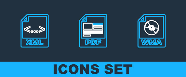 set line wma file document xml and pdf icon vector image