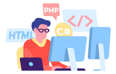 Web Developer Coding on Computer vector image