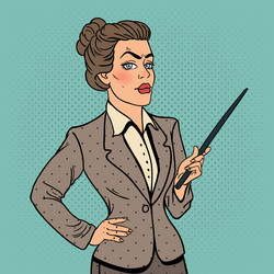 Pop art business woman with pointer stick vector