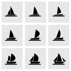 Black sailboat icons set Royalty Free Vector Image