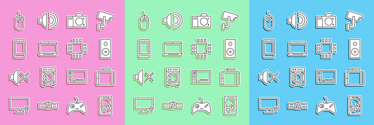 set line hard disk drive hdd graphic tablet vector image