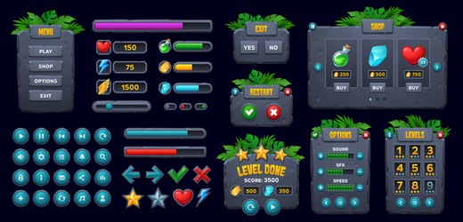 game ui jungle forest stone interface buttons vector image