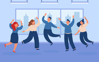 Happy team of business people jumping celebrating vector