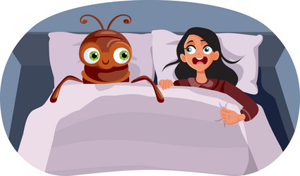 Funny woman screaming scared a cockroach Vector Image