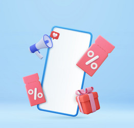 3d mobile phone with gift promo vector