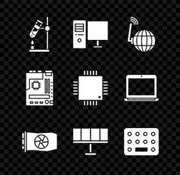 Set test tube flask on fire computer monitor vector