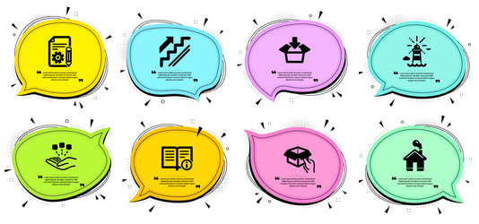 lighthouse documentation and hold box icons set vector image