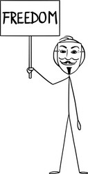 cartoon man in guy fawkes mask holding freedom vector