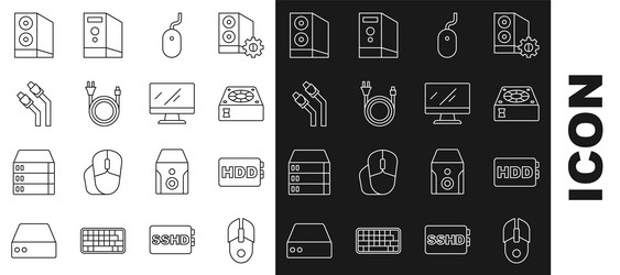 set line computer mouse hard disk drive hdd vector image