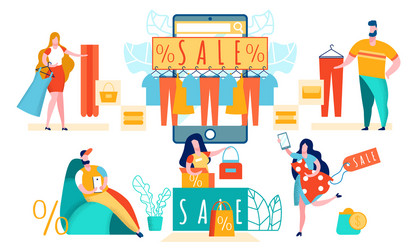 Online shopping with mobile app fashion mall sale vector