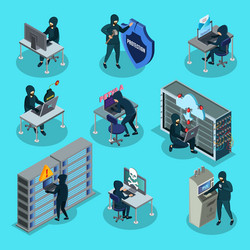 isometric hacking activity elements set vector image