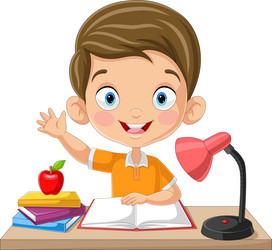 cartoon little girl studying on the desk Vector Image