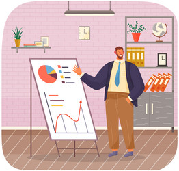 Businessman standing near board with graphs vector